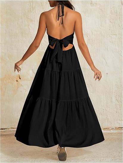 Patrice V-Neck Backless Maxi Dress