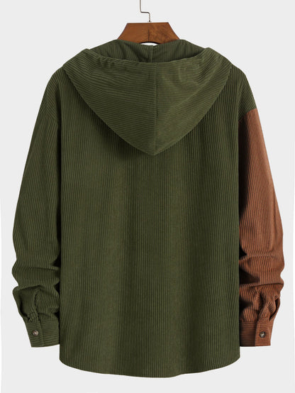 Relax Fit Colorblock Corduroy Hooded Shirt