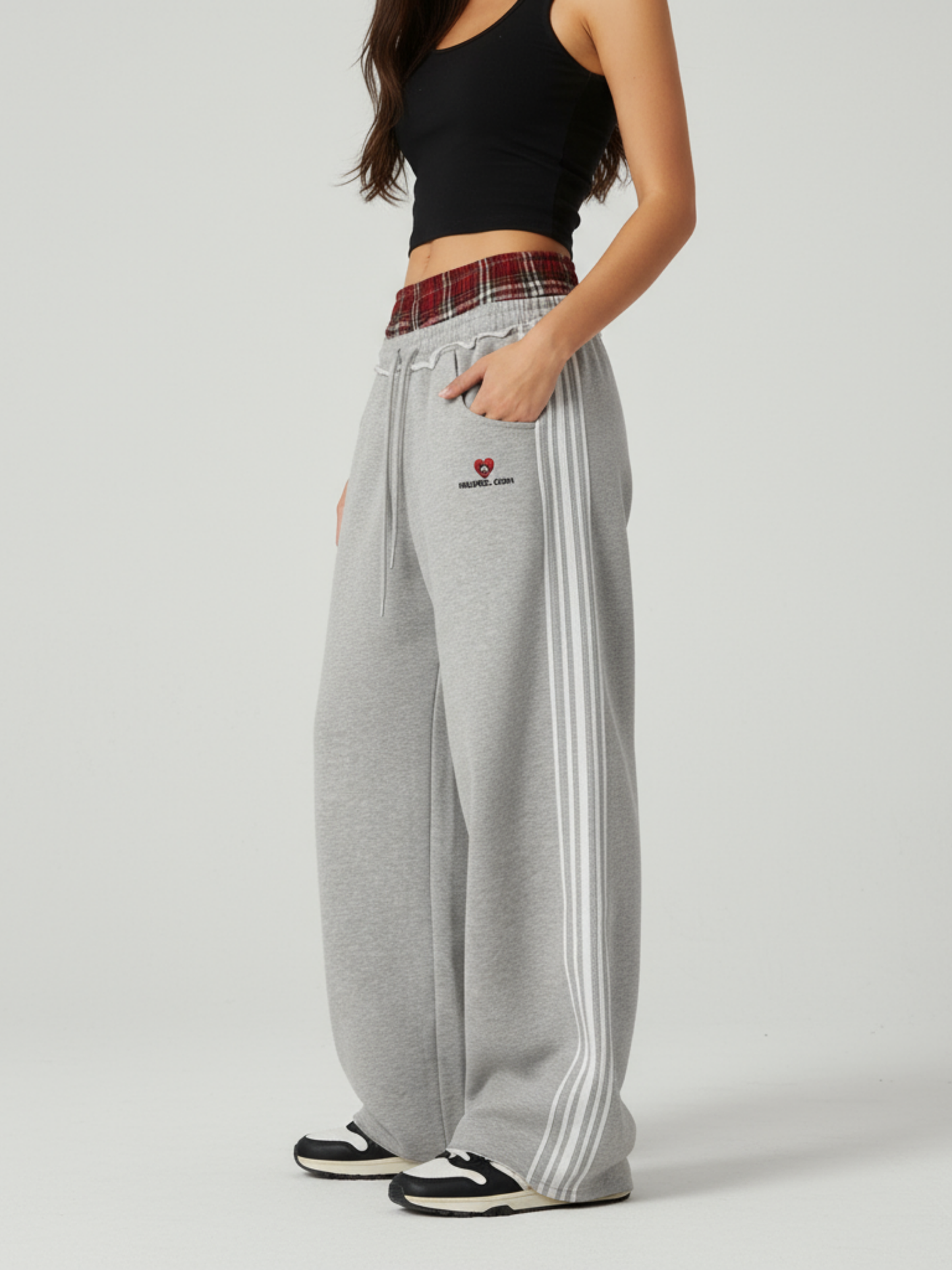 Amalfi Plaid Layer Wide-Leg Sweatpants